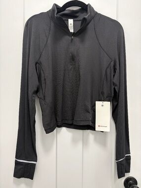 New Lululemon Rulu Run Ribbed Cropped Half Zip Black 14 / XL NWT